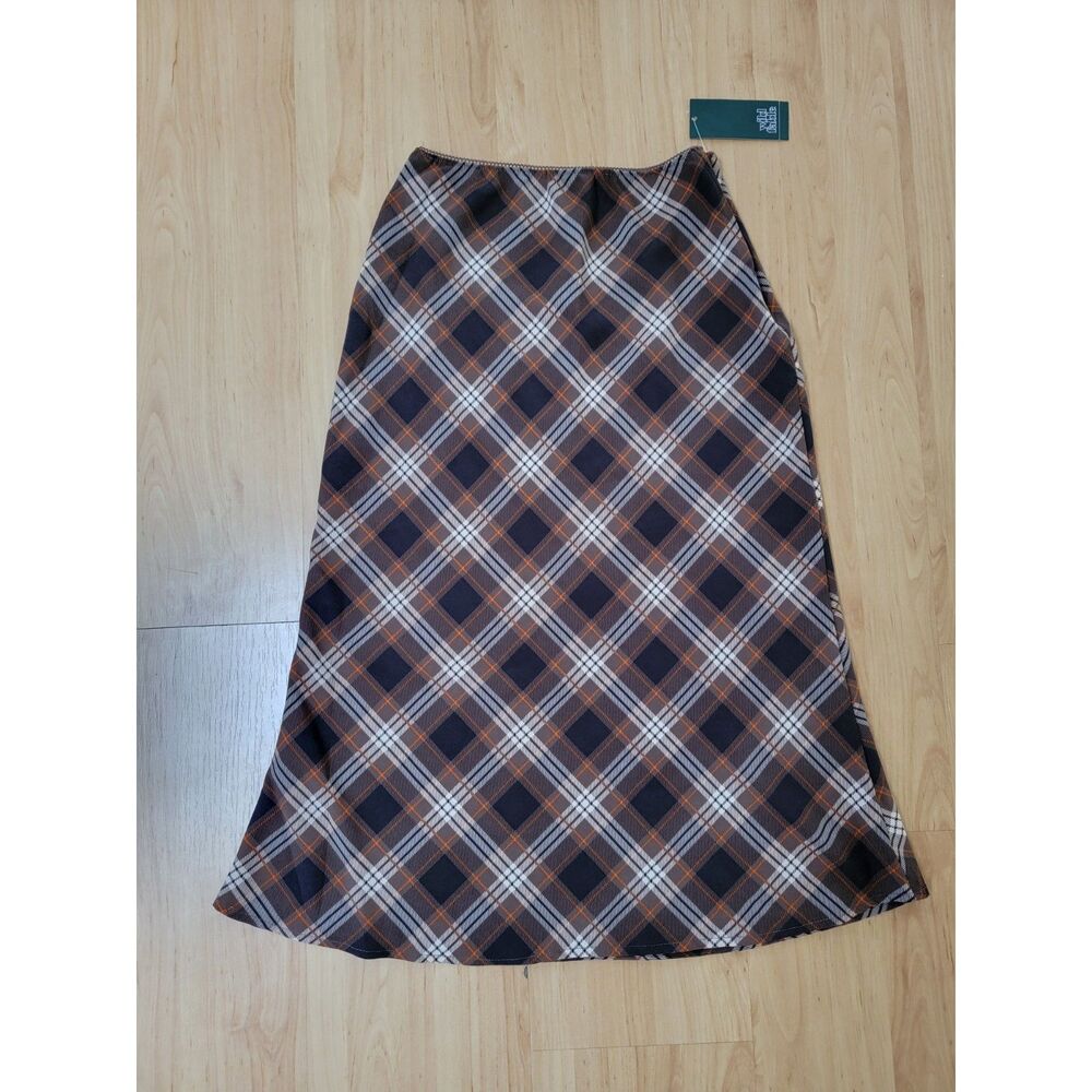 nwt Wild Fable Brown Plaid A-Line Midi Slip Skirt XXS
